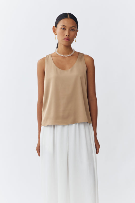 Scoop Neck Top - Tan