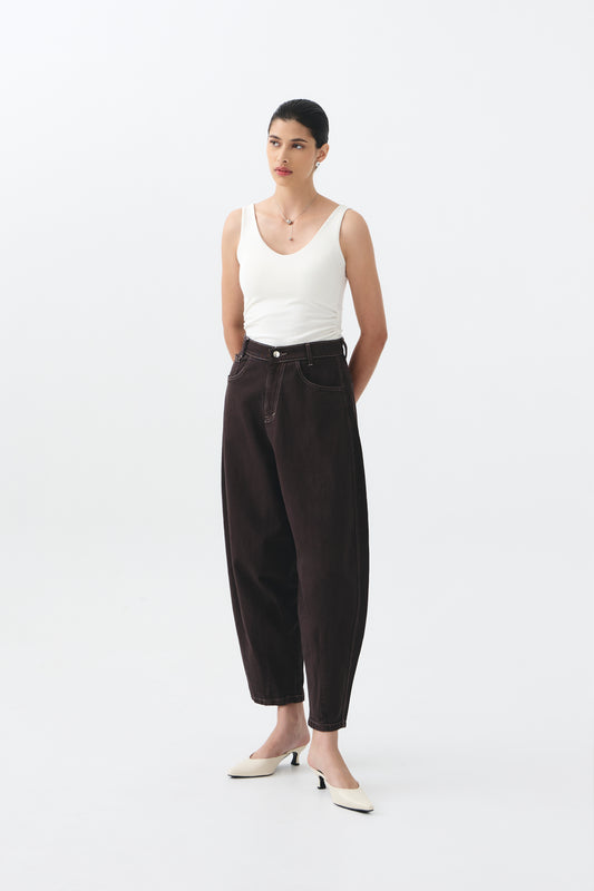 Dome Denim Trousers - Brown